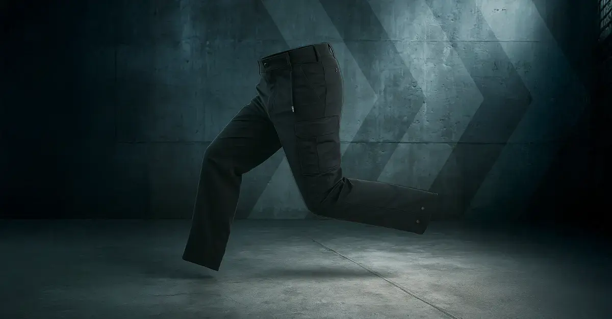 A pair of floating trousers in a concrete environment