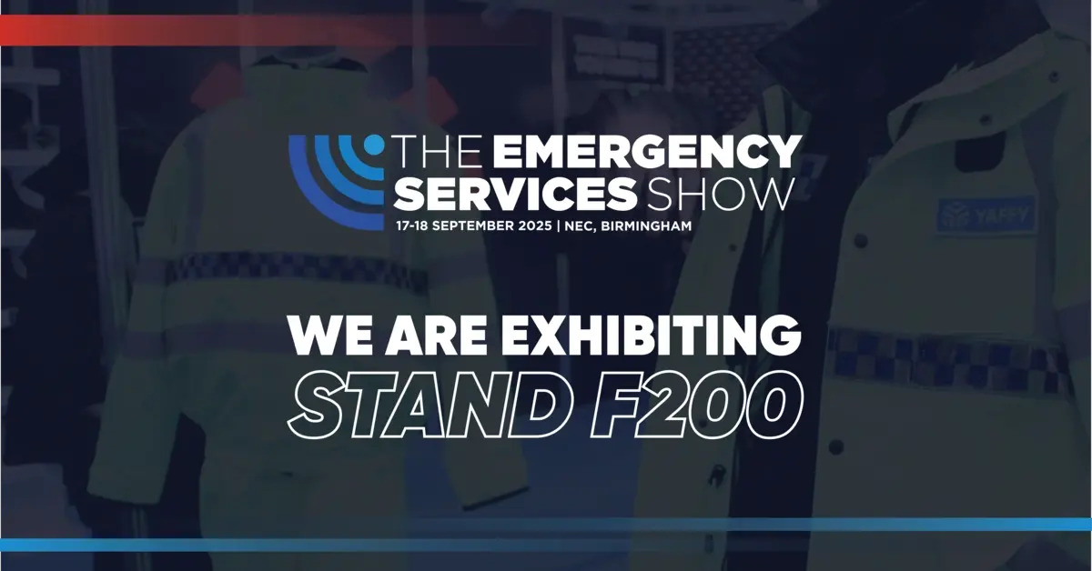 The Emergency Services Show logo and text that says 'we are exhibiting stand F200'
