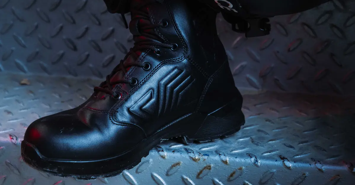 Close up of a black safety shoe